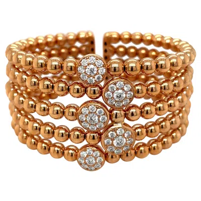 Pre-owned Cellini Five-row Beaded 18kt Rose Gold, 2.19ct. Diamond Cuff Bracelet In Red