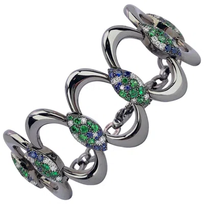 Pre-owned Cellini G. Verdi 18 Karat Blackened Gold, Blue Sapphire, Diamond And Tsavorite Bracelet