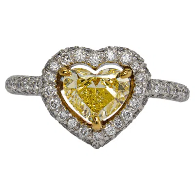 Pre-owned Cellini Gia 0.71 Carat Fancy Yellow Si1 Heart Shape Diamond Halo Solitaire Ring