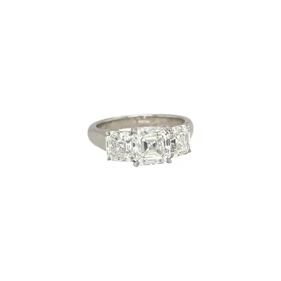 Pre-owned Cellini Gia Certified 3 Stone Square Emerald Cut E Color Diamond Ring In Green