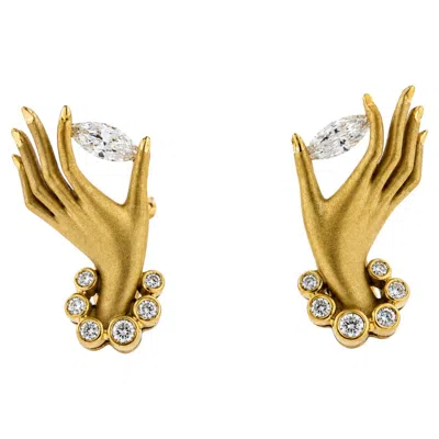 Pre-owned Cellini Hand Holding Marquise Diamond Earrings In Multiple
