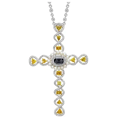 Pre-owned Cellini Jewelers 18 Karat White Gold, 1.34 Ct. Fancy Diamond Cross Pendant