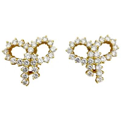Pre-owned Cellini Jewelers 18 Karat Yellow Gold 4.60 Carat Diamond Bow Earrings