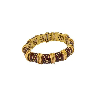Pre-owned Cellini Jewelers 18 Karat Yellow Gold And Red Enamel Bracelet