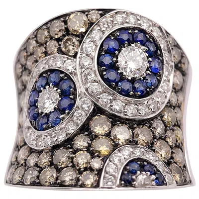 Pre-owned Cellini Jewelers 18kt Gold, 1.70 Ct Brown And White Diamond And Blue Sapphire
