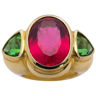 Pre-owned Cellini Jewelers 18kt Gold, 7.27ct. Rubellite And 2.38ct. Green Tourmaline Ring