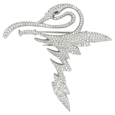 Pre-owned Cellini Jewelers 18kt White Gold 4.30ct. Diamond Swan Brooch