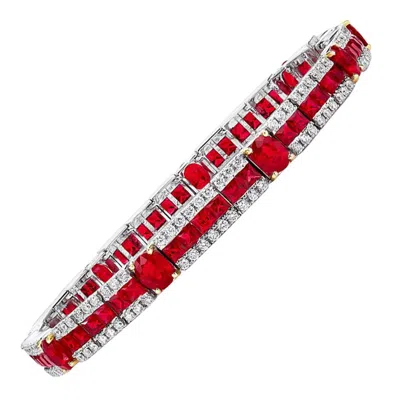 Pre-owned Cellini Jewelers 18kt White Gold, 6.29 Ct Ruby And 2.02 Ct. Diamond Bracelet