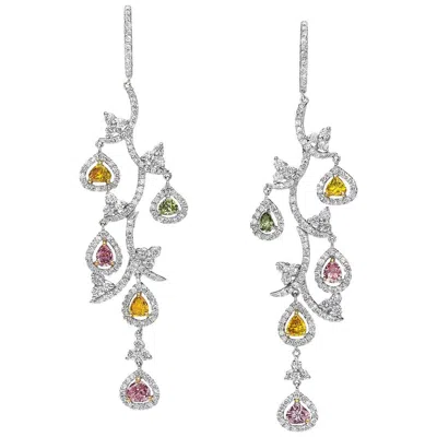 Pre-owned Cellini Jewelers Fancy Color, Pink Yellow And White Diamond Leaf Drop Earrings