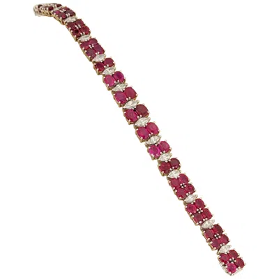 Pre-owned Cellini Jewelers Platinum 21.35ct. Burmese Ruby And 3.86 Carat Diamond Bracelet In Multi