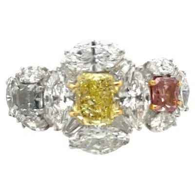Pre-owned Cellini Jewelers Platinum Fancy Cut Radiant Yellow, Pink, Grey Blue Diamond Ring In Gray