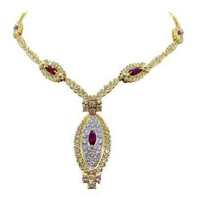 Pre-owned Cellini Nyc 18 Karat Yellow Gold 11.84 Carat Diamond And 3.15 Carat, Ruby Necklace