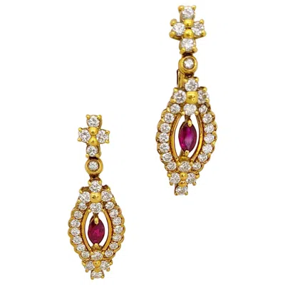 Pre-owned Cellini Nyc 18 Karat Yellow Gold 3.09ct. Diamonds & 1.18ct. Ruby Drop Earrings