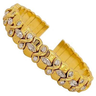 Pre-owned Cellini Nyc 18 Karat Yellow Gold Cuff Bracelet With 3.81 Carat Diamonds