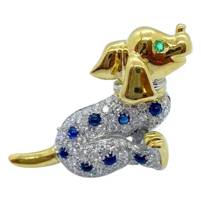 Pre-owned Cellini Nyc 18kt Yg/wg Gold Dalmatian Brooch With .98ct. Diamonds & Sapphires In Multi
