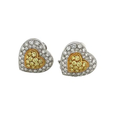 Pre-owned Cellini Pavé Diamond Heart Studs With .64ct. Pavé Yellow Diamond Center