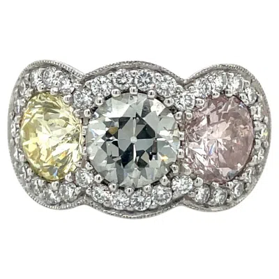 Pre-owned Cellini Plat Fancy Colored 1.43ct Pink 1.34ct Yellow 1.53ct Grey Diamond Ring