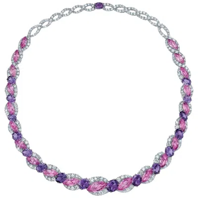 Pre-owned Cellini Plat/18kt 52.72ct. Of Pink & Purple Sapphires, 15.97ct. Diamond Necklace