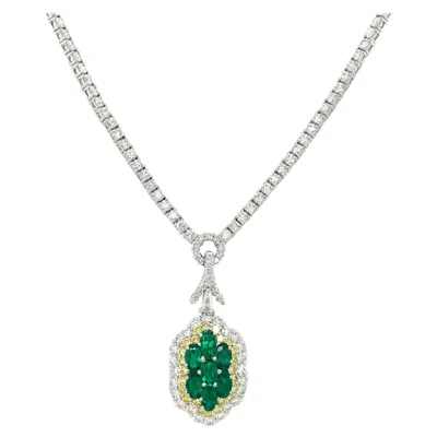 Pre-owned Cellini Plat/18kt Yg 7.80ct Diamond Pendant Necklace 1.59ct Emerald .56ct Yellow Diamond