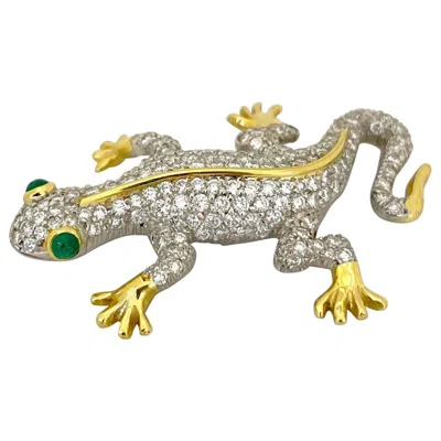Pre-owned Cellini Platinum/ 18 Karat Yellow Gold 2.67 Carat Diamond Salamander Brooch