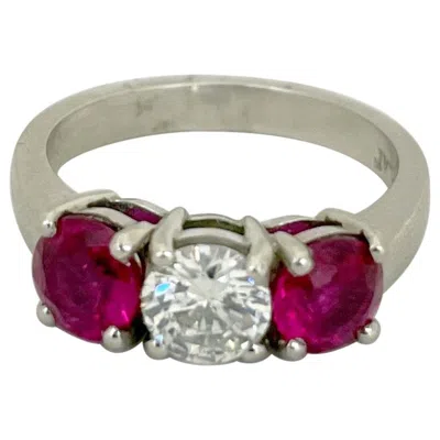 Pre-owned Cellini Platinum 3 Stone, 1.63 Carat Ruby And .61 Carat Diamond Ring In Multi