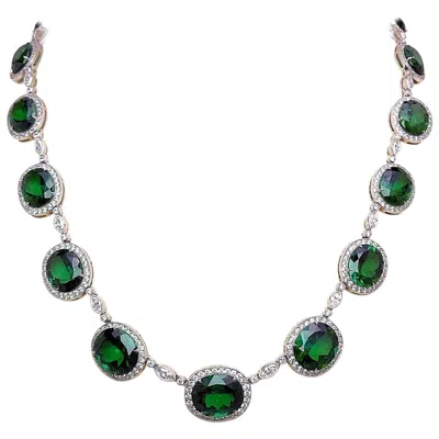 Pre-owned Cellini Platinum, 7.47 Carat Diamond And 70.11 Carat Chrome Tourmaline Necklace In Multi