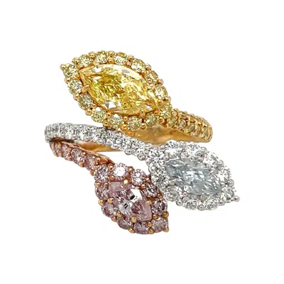 Pre-owned Cellini Platinum & 18kt Natural Fancy Pink, Blue, & Yellow Diamond Ring