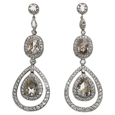 Pre-owned Cellini Platinum And Diamond Drop Earrings With Pear And Oval Rose Cut Diamonds In Red