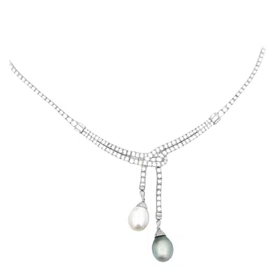 Pre-owned Cellini Platinum, Diamond & South Sea Pearl Necklace In Multi