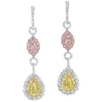 Pre-owned Cellini Platinum Fancy Pink, Yellow, And White Diamond Drop Earrings
