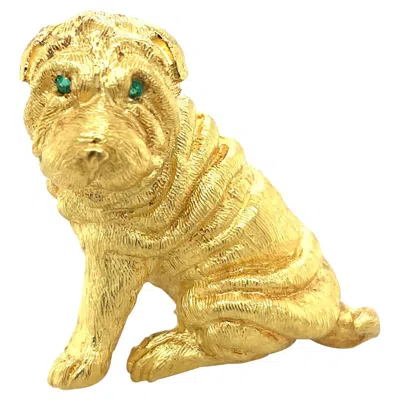 Pre-owned Cellini Roger Guillochon For  Nyc 18kt Yellow Gold Shar Pei Brooch