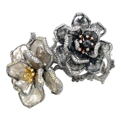 Pre-owned Cellini Unique 18kt Twin Flower Bracelet 48.25cts. Diamond Slice & Fancy Colored Diamond In Multi