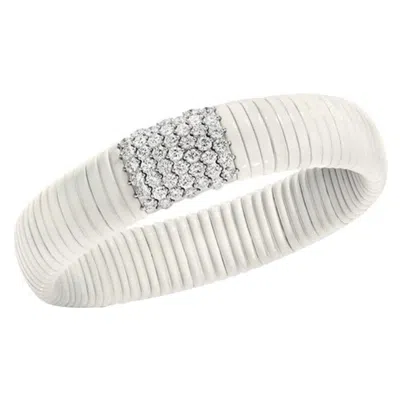 Pre-owned Cellini White Ceramic And 1.81 Ct Diamond Flexible Stretch Bracelet