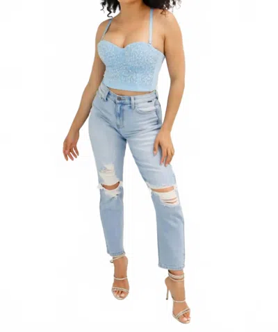 Cello Addison High Rise Mom Jeans In Light Wash In Blue