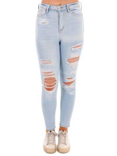 Cello Born To Run Destroyed Skinny Jeans In Light Blue