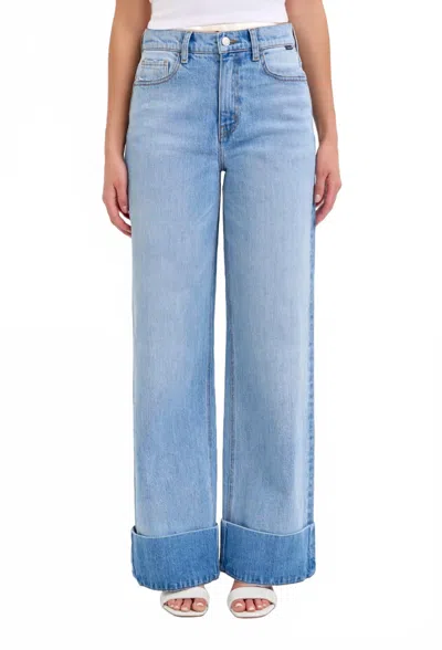 Cello Connie Wide Leg Jeans With Self-cuff In Light Wash In Multi