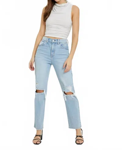 Cello Distressed High Rise Straight Leg Denim Jean In Light Wash In Blue