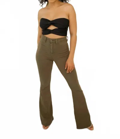 Cello Everly High Waisted Flare Pants In Olive In Green