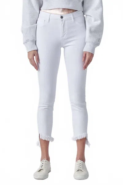 Cello Hailey Mid Rise Fray Hem Crop Skinny Jeans In White In Brown