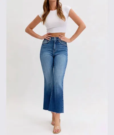 Cello High Rise Crop Flare Jeans In Dark Denim In Blue