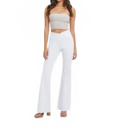 Cello High Rise Crossover Jeggings In White Denim In Animal Print