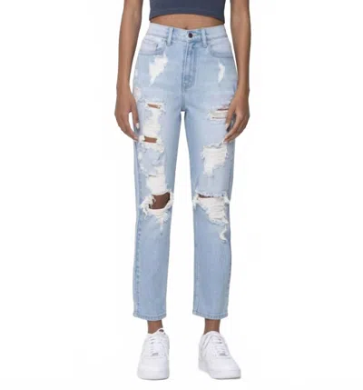 Cello High Rise Distressed Mom Jeans In Light Denim In Blue