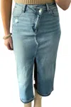 Cello High Rise Midi Skirt In Light Wash In Blue