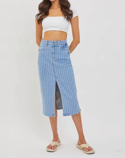 Cello High Rise Midi Skirt With Front Slit In Blue