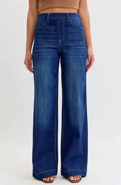 Cello High Rise Pull-on Wide Leg Jeans In Dark Blue