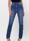 Cello High Rise Ruched Skinny Jeans In Dark Denim In Blue