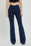 CELLO JALYN HIGH RISE CLEAN OVERLAPPING FLARE JEANS IN DARK DENIM