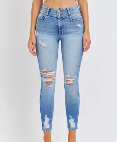 Cello Jocelyn High Rise Distressed Skinny Jeans In Medium Wash In Blue