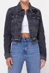 Cello Katrina Destroyed Fitted Denim Jacket In Black Acid In Grey