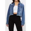 Cello Katrina Destroyed Fitted Denim Jacket In Dark Denim In Blue